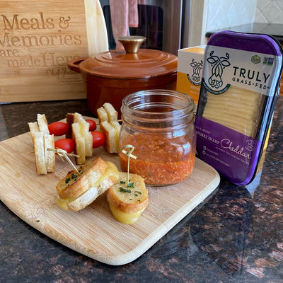 Grilled Cheese Skewers with Tomato Cheddar Fondue